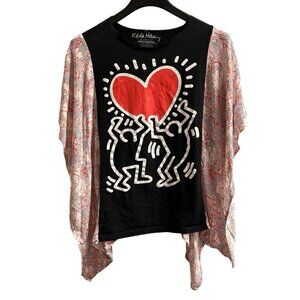 Ripple Junction X Keith Haring Top Women S DYI Added Floral Sleeves Flowy Casual